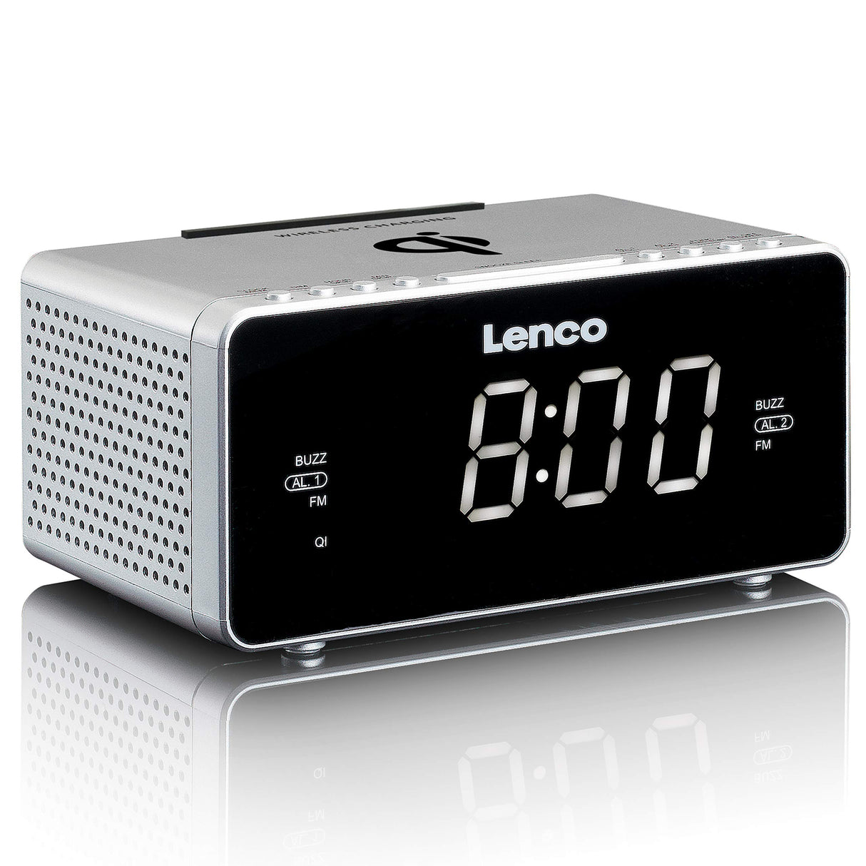 Lenco CR-550 Reloj Plata - Radio (Reloj, FM, LED, 3,05 cm (1.2"), Blanco, Plata)
