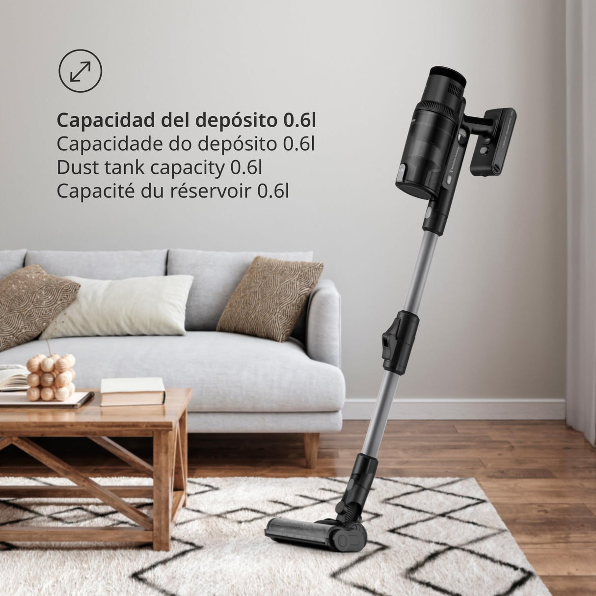 Ufesa U7 Digital Aspirador Escoba sin Cable, 500W, Pantalla Táctil , 29.6V, Autonomía 80 min, Cepillo Multisuperficie con Luz, 4 Modos, 26KPa, Tecnología Multiclónica, Accesorios Suelo/Alfombra/Coche