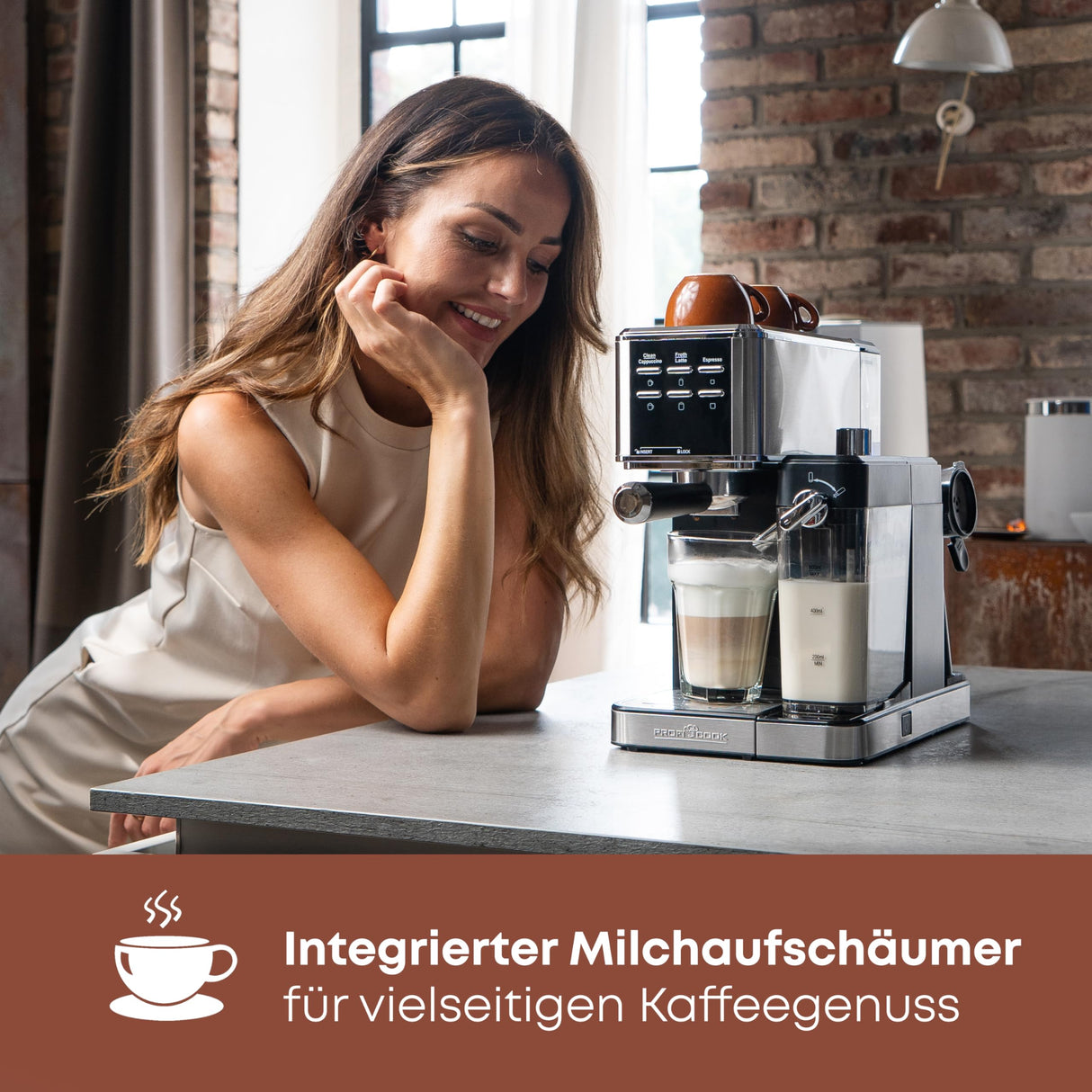 ProfiCook® cafetera espresso 2en1 para café en polvo y cápsulas compatibles Nespresso - máquina portafiltro 20 bar - con sistema de leche para latte y cappuccino- portafiltro para espresso- PC-ES 1266
