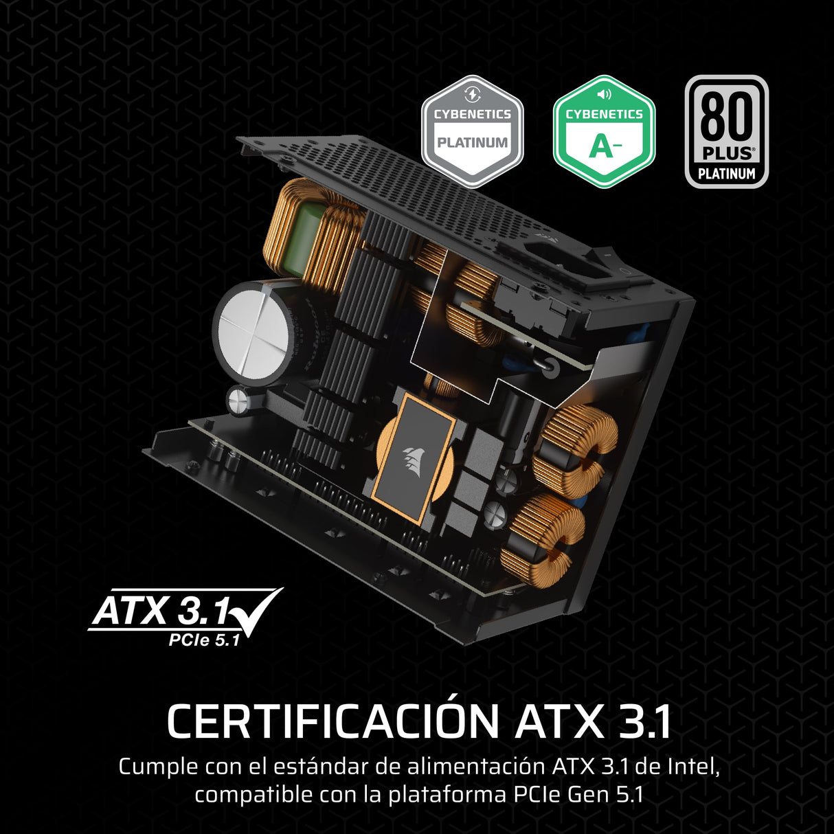 CORSAIR SF1000 (2024) Fuente de Alimentación ATX Totalmente Modular de Bajo Ruido 80 Plus Platinum – Compatible con ATX 3.1 – Preparada para PCIe 5.1 - Negro