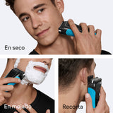 Braun Afeitadora Eléctrica Hombre Series 3 ProSkin 3040s, Máquina De Afeitar Barba En Seco Y Mojado, Cabezal De Precisión, 45 Min De Uso, Recargable, Peine MicroComb Para Un Afeitado Suave, Negro/Azul