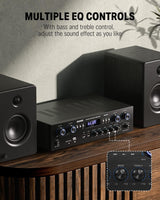Amplificador Audio Bluetooth 5.0, Donner Amplificador Audio Estéreo 4 Canales, Amplificador HiFi 440W con USB, SD, FM, 2 Mic IN Echo, RCA, LED para Estudio, Hogar, MAMP5
