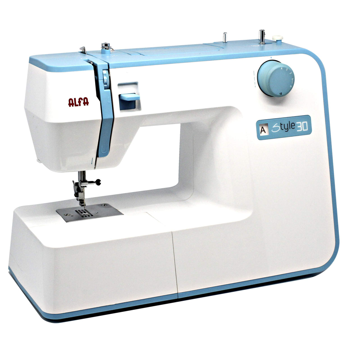 ALFA - Máquina de Coser, Style 30, Azul Cielo, 19 Puntadas, 30 x 19 x 41 Cm, Accesorios Incluidos