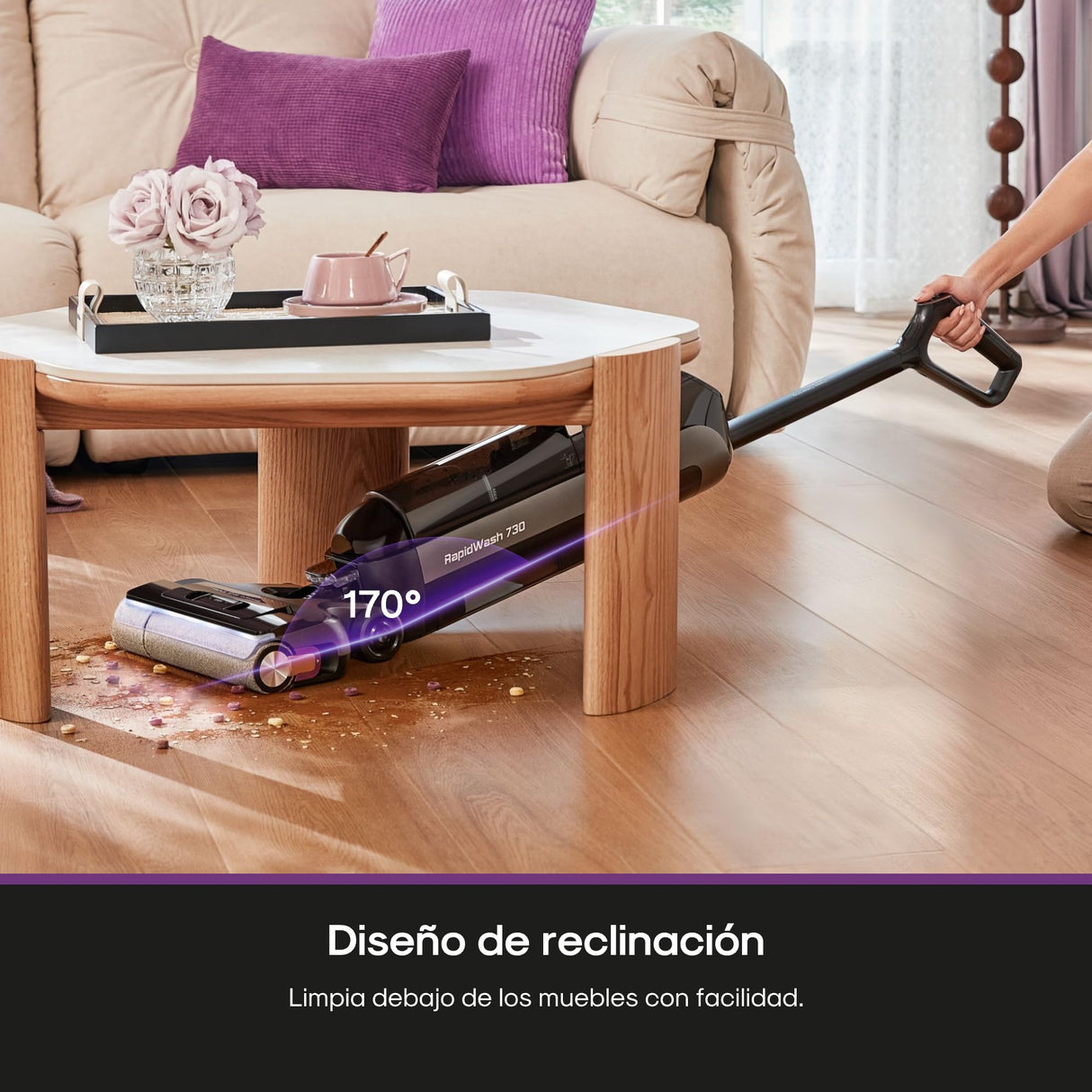 EUREKA RapidWash NEW730 Aspiradora Fregadora Sin Cable en Seco y Húmedo, Posición Baja de 170°, 21600 Pa, Lavado con Agua Caliente a 85°C, Secado en 5 Minutos, Autolimpieza, Antienredos
