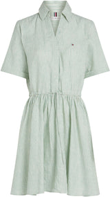 Tommy Hilfiger Vestido Mujer Linen Short con cinturón, Multicolor (Classic Ithaca/Fort Green), 36