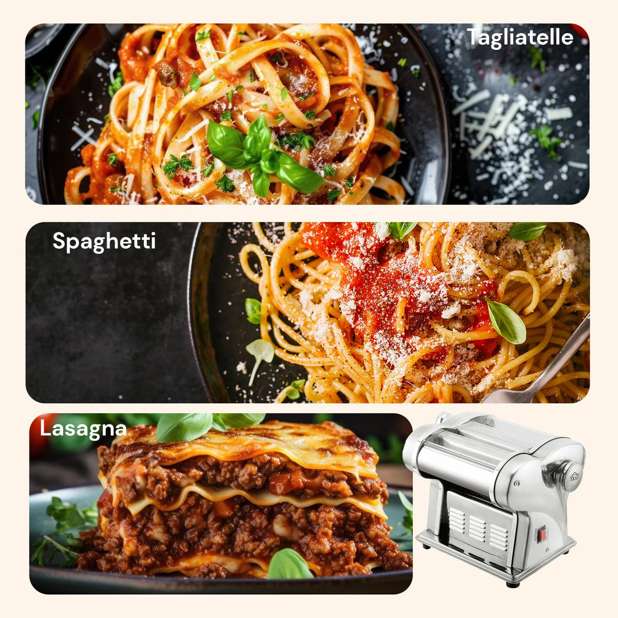 Wintem Máquina eléctrica para espaguetis y fideos PM1650 135 W 18 x 26 x 23 cm – Cuchillas intercambiables de 1 a 4 mm – Capacidad de producción alta 4 kg por hora – Intuitiva y ergonómica –