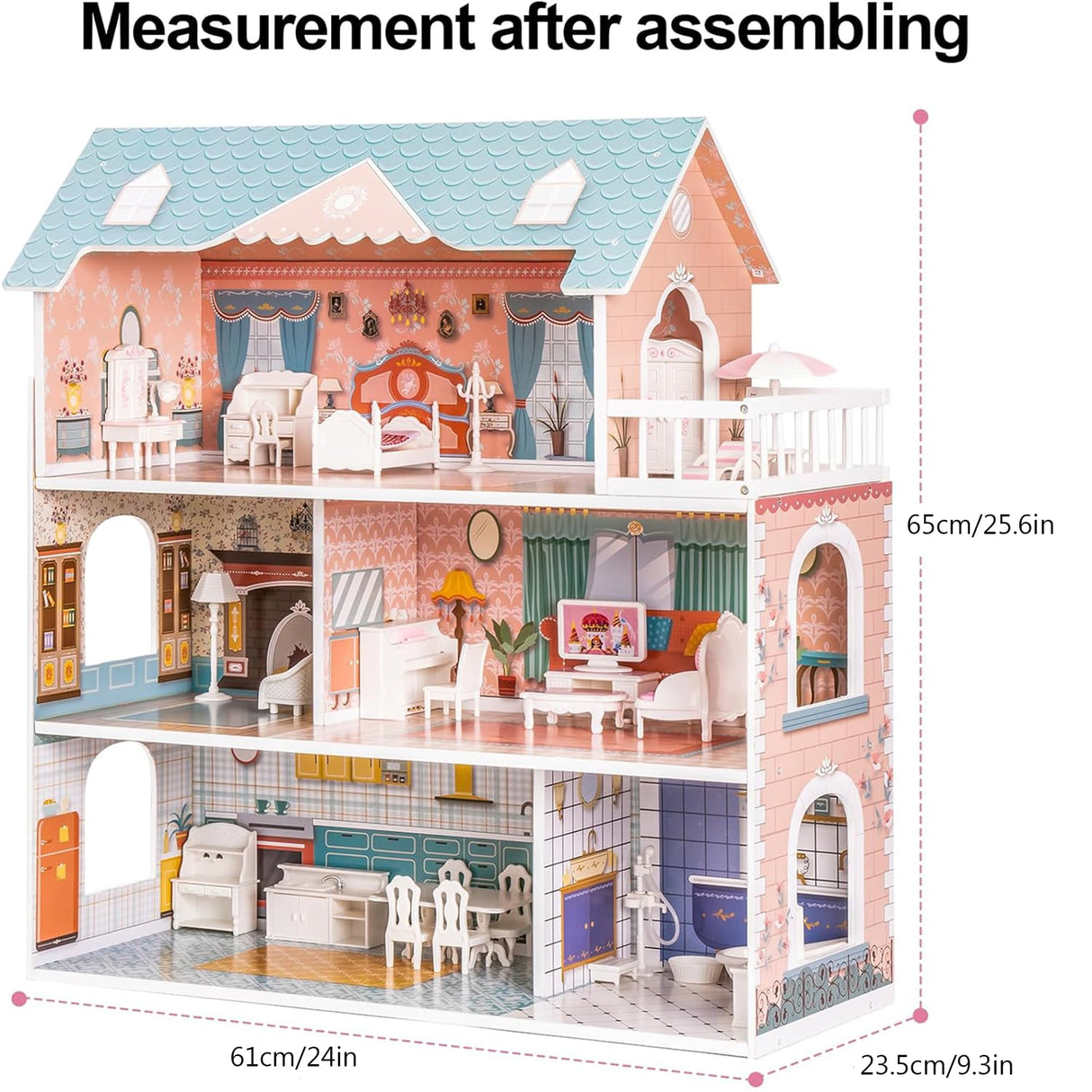 ROBUD Casa de muñecas de Madera para niños y niñas, Regalo de Juguete para 3, 4, 5, 6 años, con Muebles