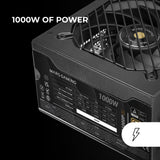 Mars Gaming MPB1000PSI, Fuente Alimentación Full Modular ATX 1000W, 10 Años Seguridad, 80Plus Gold 90%, Ventilador SI 14cm, Tecnología AI2-RPM, DC-DC y SMD, ATX 3.1 y PCIe 5.1, Conector 12V 2x6, Negro