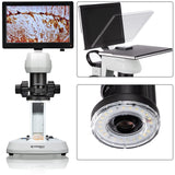 Bresser Microscopio LCD con análisis de luz y luz en 5 Niveles de Brillo, Zoom Continuo (0,7 x – 4,5 x), Pantalla de 22,5 cm y Enfoque Grueso y Fino, Blanco
