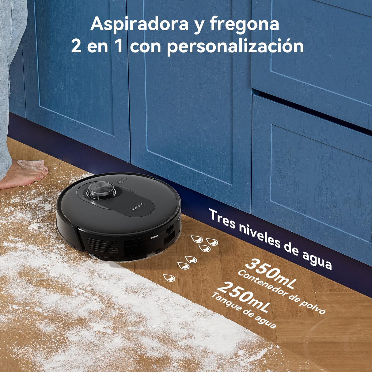 Proscenic Q8 Robot Aspirador y Fregasuelos 4500Pa Potente, Aspirador Robot 2 en 1, 200Min Autonomía, Navegación LiDAR Mapeo Preciso, Ideal para Mascotas, Control por Alexa, Google Home, Siri, IFTTT
