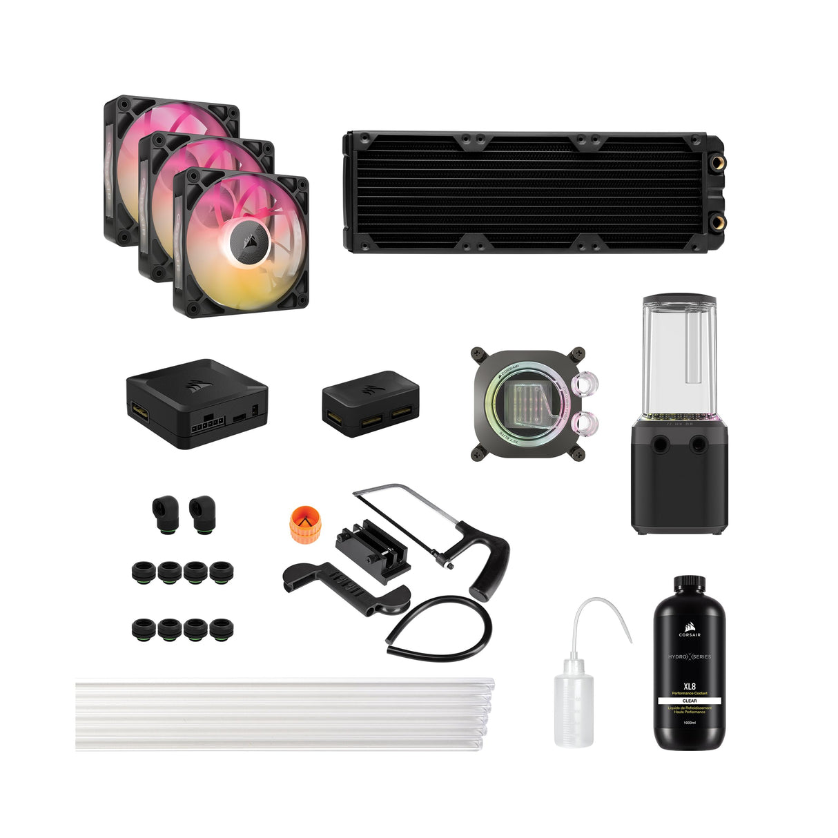 Corsair iCUE Link XH505i RX360 RGB Kit de Refrigeración Personalizada – Bloque de Refrigeración Liquida XC7 Elite, Bomba y Depósito XD6 Elite, 3 RX120 RGB, Radiador XR5 de 360 mm, System Hub - Negro