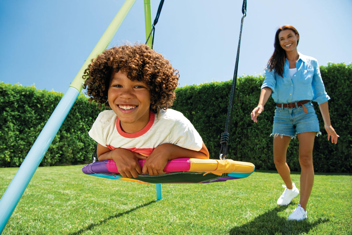 Intex Columpio infantil con asiento y nido, 254x235x200 cm, Regulable en altura, Tubos de acero, Columpios para niños 3-10 años, óptimo para juego 2 niños, Juegos exterior, Certificado CE (59004)