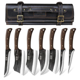 HOSHANHO Juego de Cuchillo de Carnicero, Forjado a Mano, Con Bolsa Enrollable Afilado Cuchillo de Carne, Cuchillo de Hueso y Cuchillo Deshuesador, Ideal Para el Hogar, Camping y BBQ