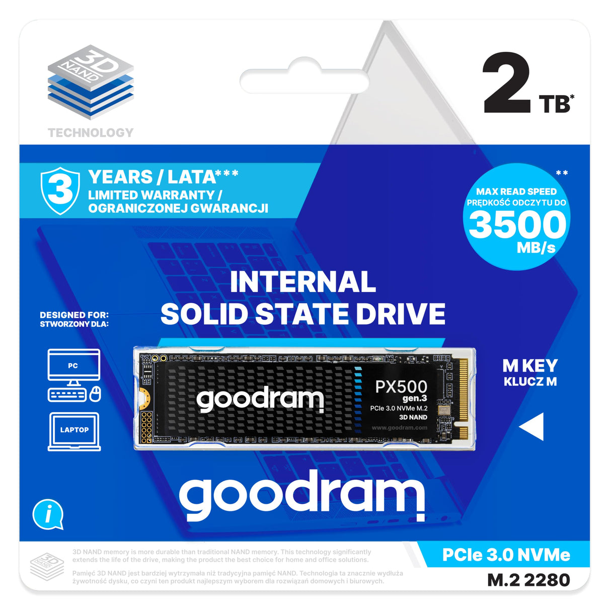 Goodram - Unidad Externa - Px500 Gen.3 - Disco Duro Interno - Gen PCIe de Alta Velocidad 3 x4 - Compatibilidad con NVMe 1.4 - Almacenamiento de Datos múltiples - 2TB - 3500 MB/s - 2800 MB/s
