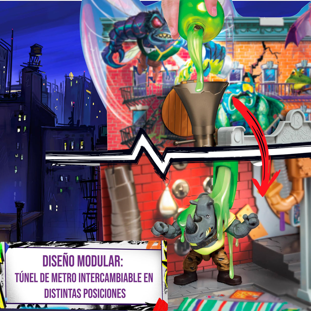 TORTUGAS NINJA Sewer Lair Playset, Juguete de la guarida en Las alcantarillas, Set como en la película, 20 características y 3 Niveles de Juego, 4 años, Famosa (TU802000)