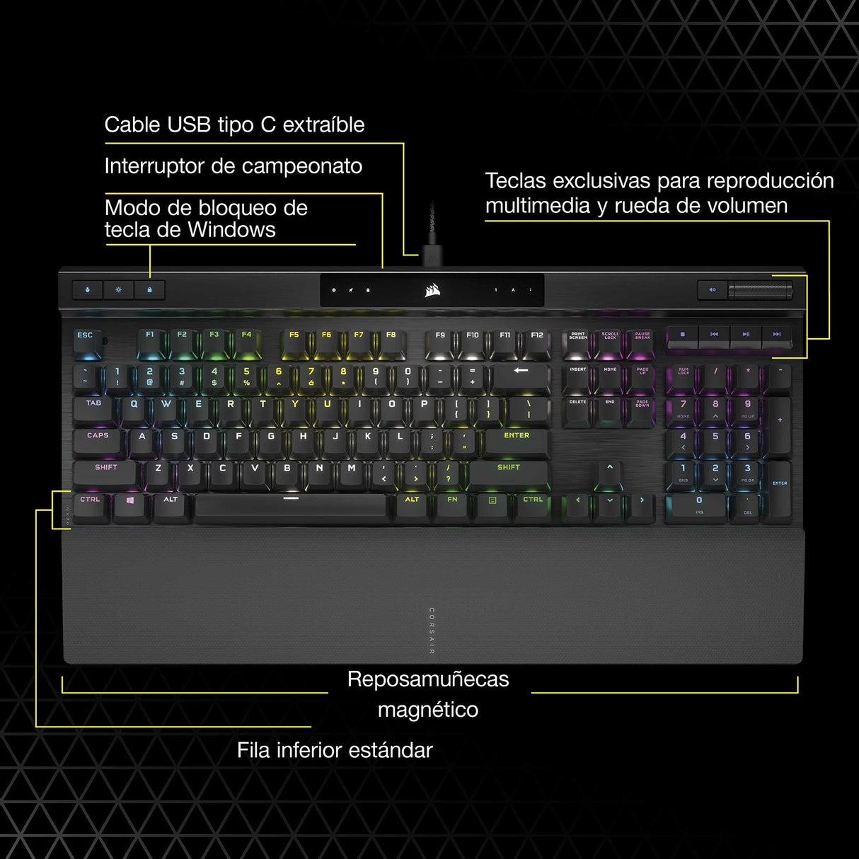 CORSAIR K70 RGB PRO Teclado Mecánico con Cable para Juegos – Interruptores Lineales Cherry MX Red, SOCD, Llaveros PBT Double-Shot, 8000Hz Hyper-Polling, NKRO, Torneo Switch, QWERTY ES – Negro