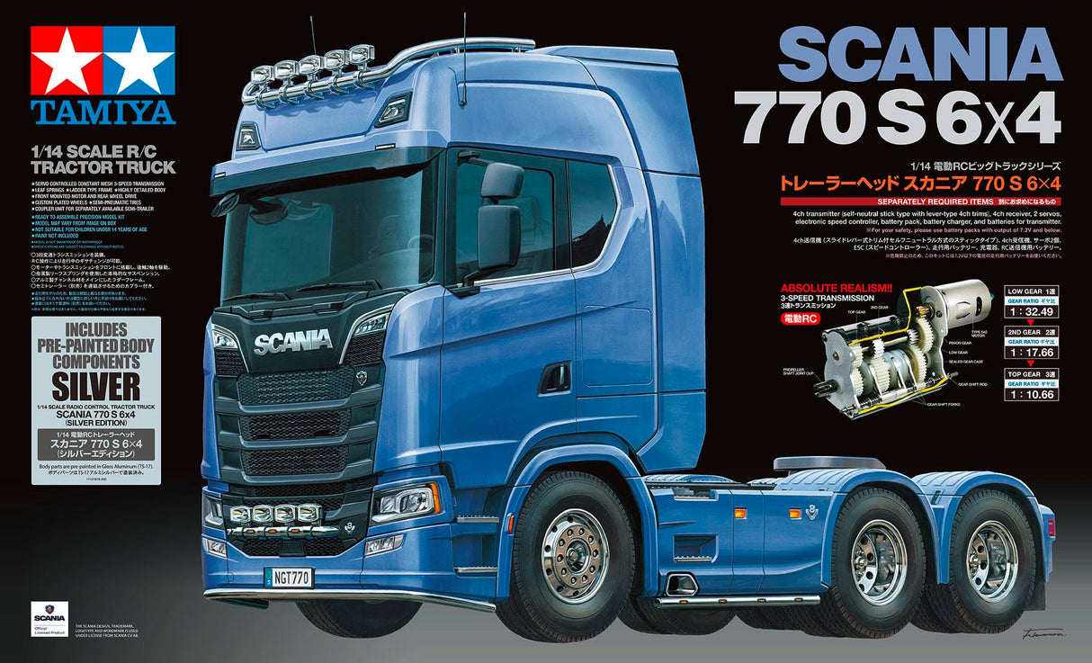 Tamiya 56373 1:14 RC Scania 770 S 6x4 Plata prepintado - Kit de Montaje, camión RC, camión teledirigido, camión, Juguete de construcción, modelismo