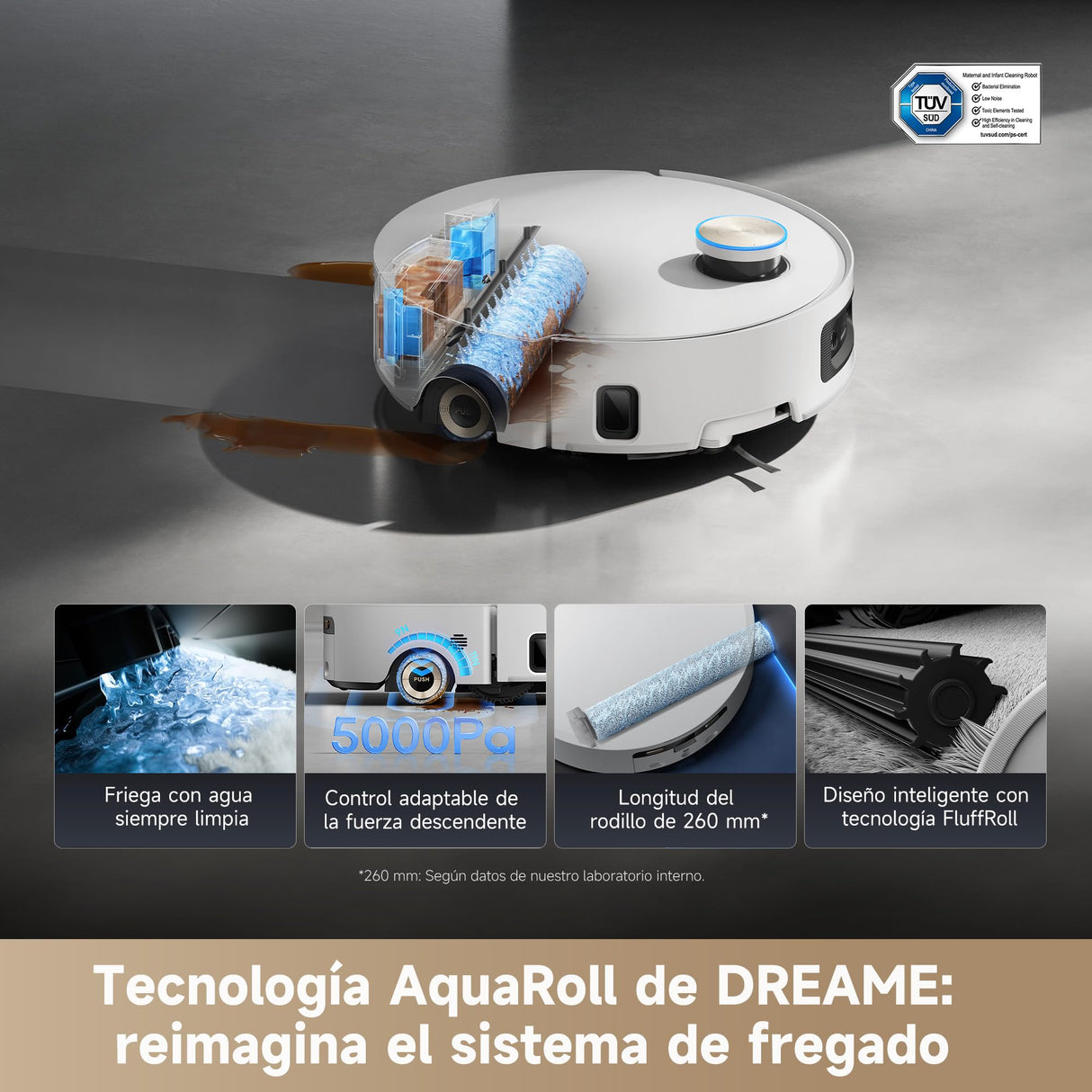 Dreame Aqua10 Ultra Roller Complete, Robot Aspirador, Autolimpieza del Rodillo, Supera Obstáculos de 8 cm, Vaciado Automático, 30.000 Pa de succión, Control Inteligente por Voz