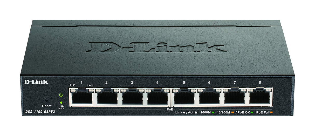 D-Link DGS-1100-08PV2/E, Switch Smart 8 Puertos Gigabit, PoE, Power Over Ethernet, Gestión Web, Layer 2, VLAN, IGMP Snooping, VoIP VLAN, QoS, Seguridad Red - Cable de alimentación de la UE