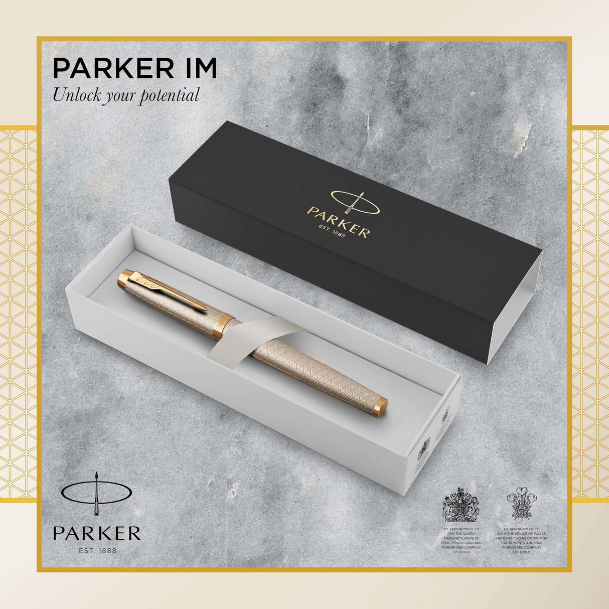 PARKER IM, pluma estilográfica de color plateado cálido Premium, con plumín fino y recambio de tinta azul (1931684)