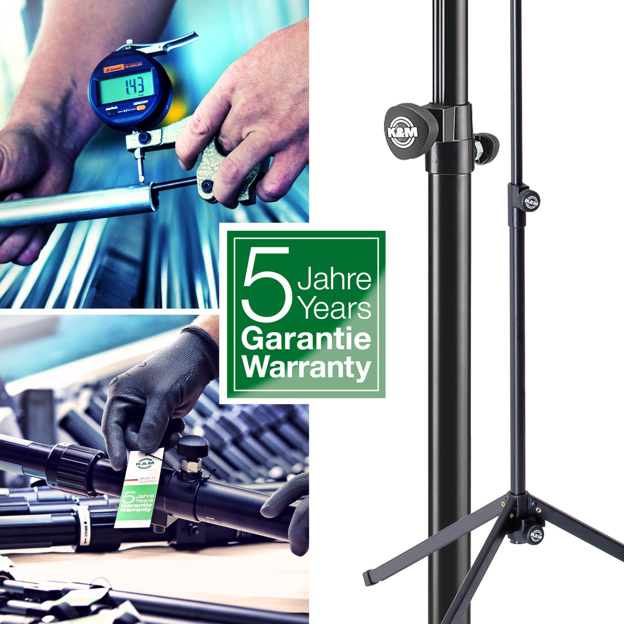 K&M 14760 Soporte para guitarra eléctrica, negro - Grosor de la caja fácilmente ajustable de 3,9 a 6 cm - Revestimiento de fieltro
