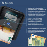 Detectalia D7T+ Detector de Billetes Falsos con 100% detección para 3 divisas EUR, GBP, USD con 5 Sistemas de deteccion y Pantalla TFT