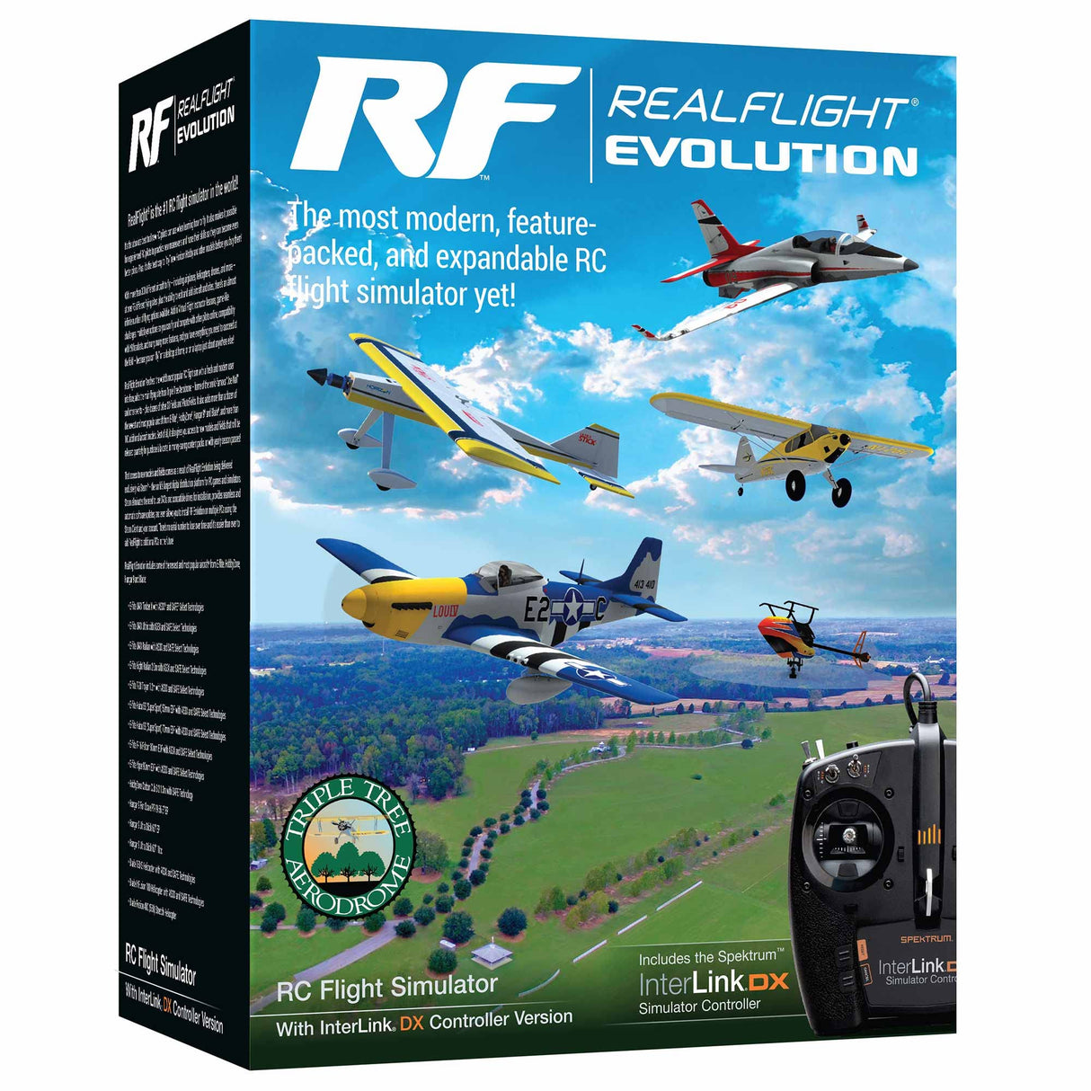 REALFLIGHT Evolution - Software de simulador de Vuelo RC con Controlador Interlink DX Incluido RFL2000 simuladores de Aire/Heli compatibles con Auriculares VR Opciones multijugador en línea