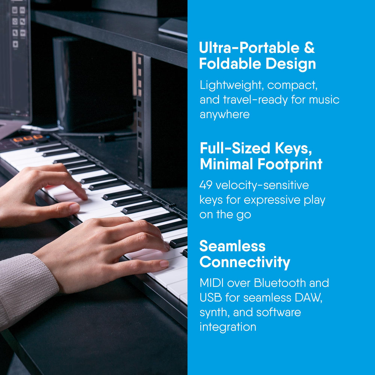 Carry-on FC-49 Teclado Controlador USB Midi/Midi Over Bluetooth Construido con Arpegiador, Pad X/Y, Incluye Cubase LE OEM y Cubase LE OEM IOS DAW Music Software