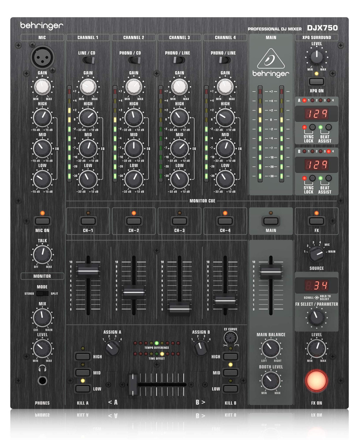 Behringer PRO MIXER DJX750 Mezclador de DJ profesional de 5 canales con efectos digitales avanzados y contador de BPM