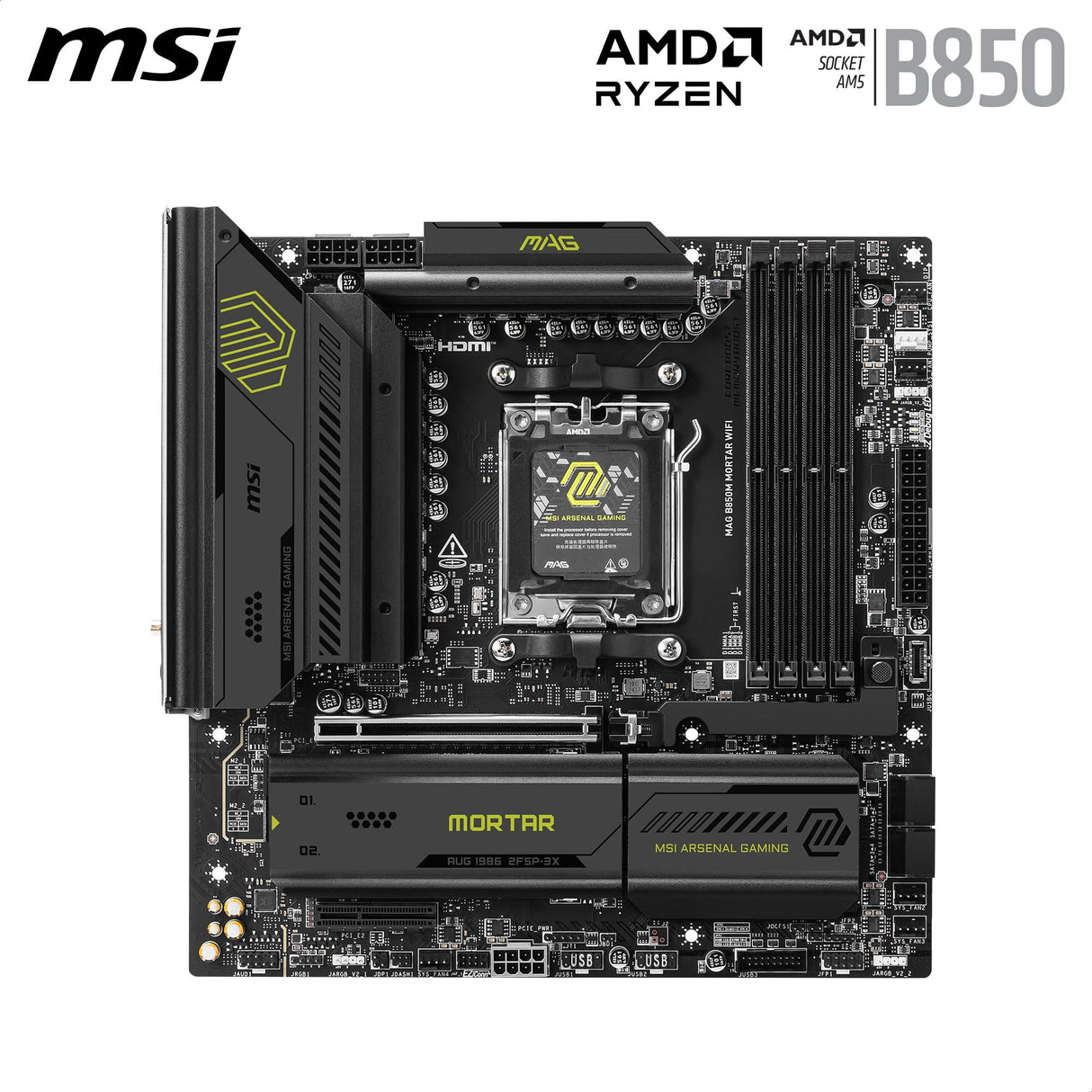 MSI mag B850M Mortar WiFi - Placa Base Compatible con AMD Ryzen 9000/8000 / 7000 Series, DDR5, PCIe 5.0 y PCIe 4.0, Wi-Fi 7 y Bluetooth 5.4