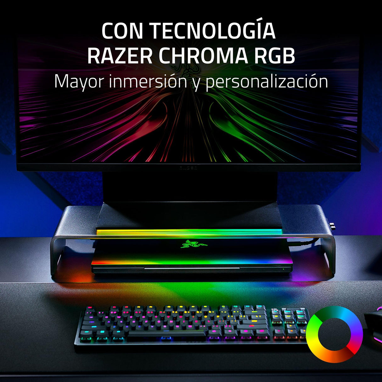 Razer Monitor Stand Chroma - Soporte de Monitor de Aluminio con concentrador USB-C de 4 vías con Chroma RGB (50cm x 21cm x 7,85cm, construcción Robusta, Capacidad de Carga de 20 kg) Negro