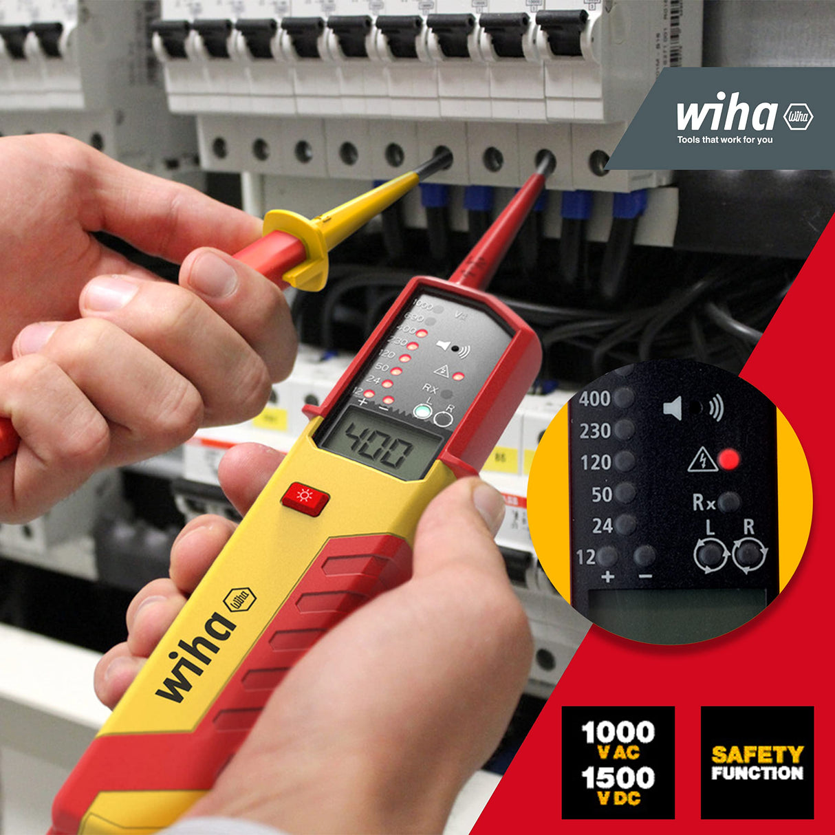 Wiha Comprobador de tensión y paso eMobility, 12-1.000 V CA, CAT IV incl. 2 pilas AAA (44319)