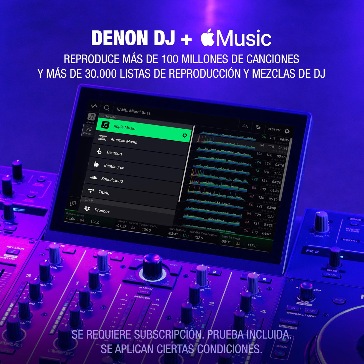 Denon DJ PRIME 4+ controlador DJ autónomo con Separación de Stems en 4 Decks, streaming por wifi, Mezclador, pantalla táctil 10,1", control de luces