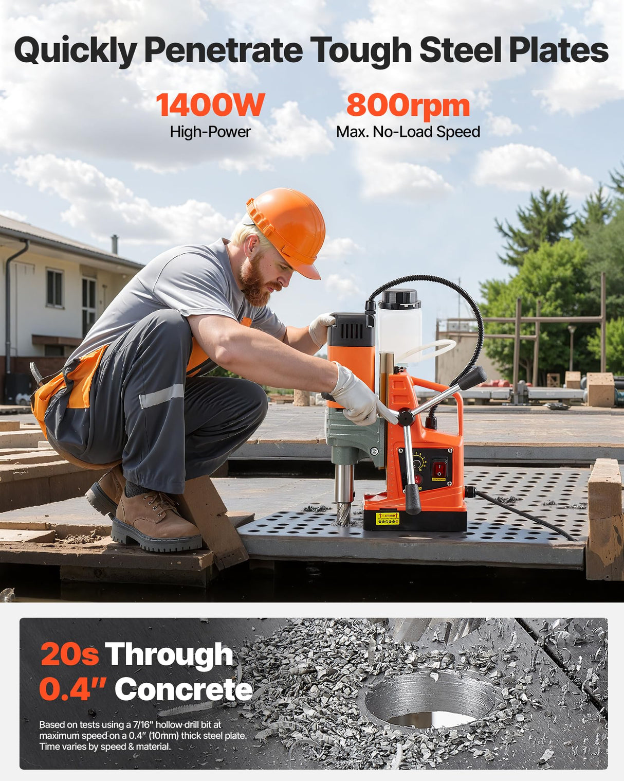 VEVOR 1350 W Taladro de Columna Magnético, Diámetro de Perforación de 50 mm, Potencia de 12500 N, Velocidad Ajustable de 0 a 800 RPM, con Vástago Weldon, para Superficies Metálicas, Industria