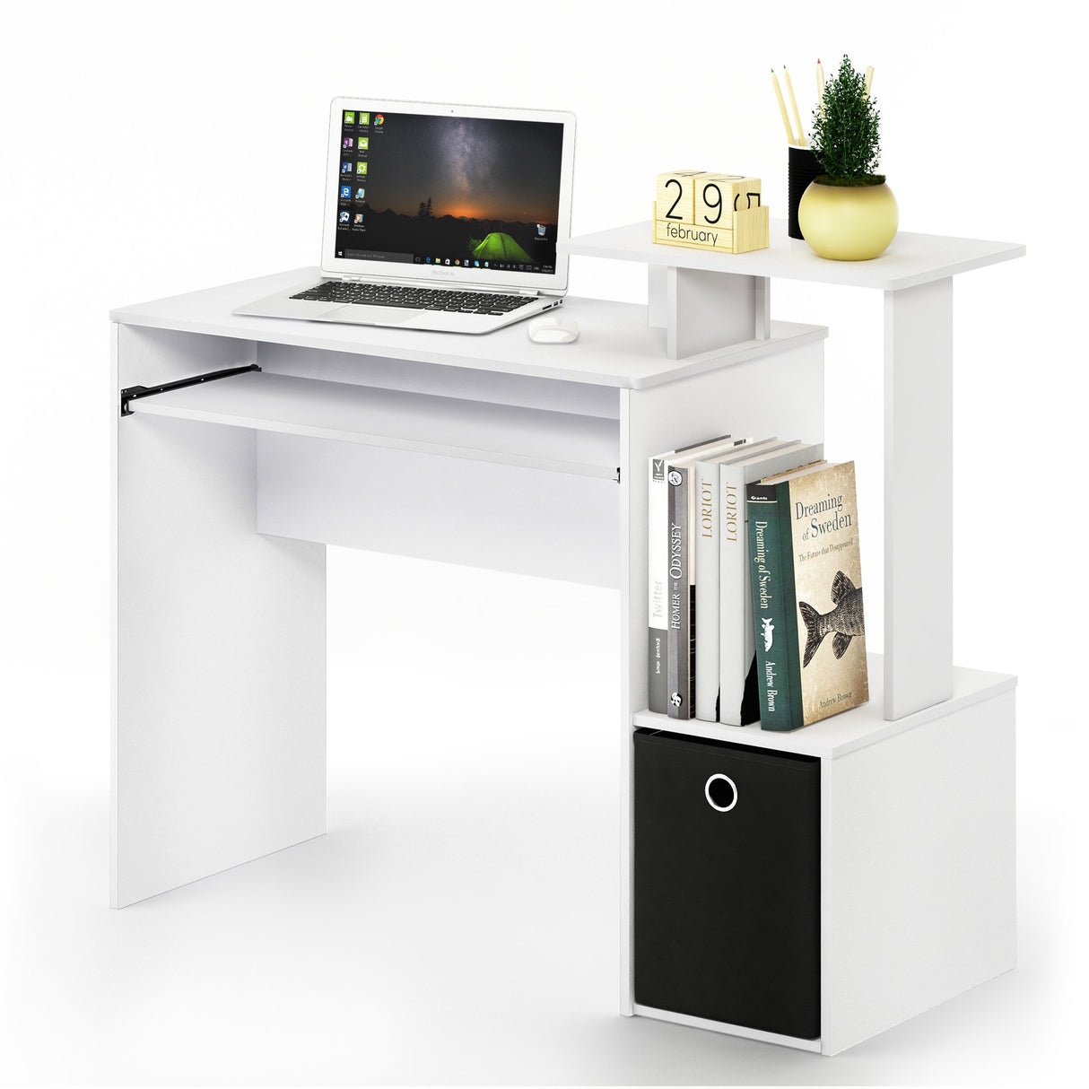 Furinno Econ Multipurpose Home Office Escritorio, Tabla de Madera aglomerada, Blanco/Negro, 40.01 x 40.01 x 86.61 cm