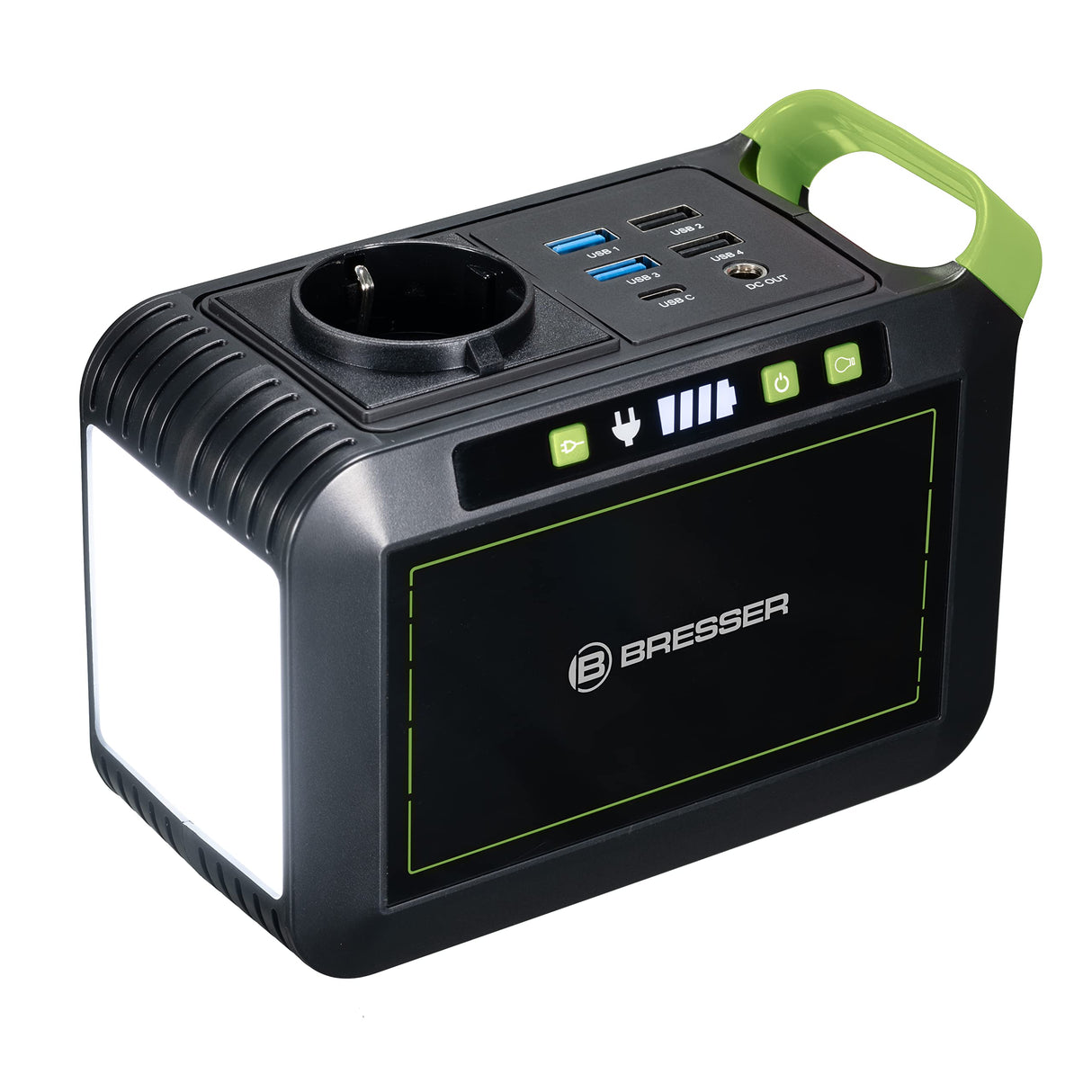 Bresser Mobile Power Station 88,8 Wh, 6 Ah / 14,8 V con batería de iones de litio de alta calidad, puertos USB, CA y CC y gran luz LED
