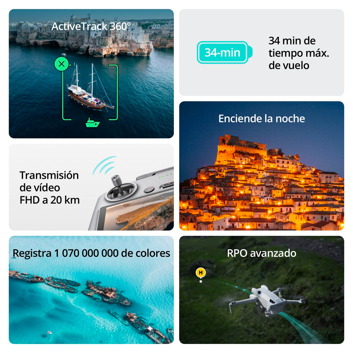 DJI Mini 4 Pro (DJI RC-N2), dron mini plegable con cámara de vídeo 4K HDR para adultos, menos de 249 g, 34 min de tiempo de vuelo, distancia máx. de transmisión de vídeo de 20 km, C0, Gris