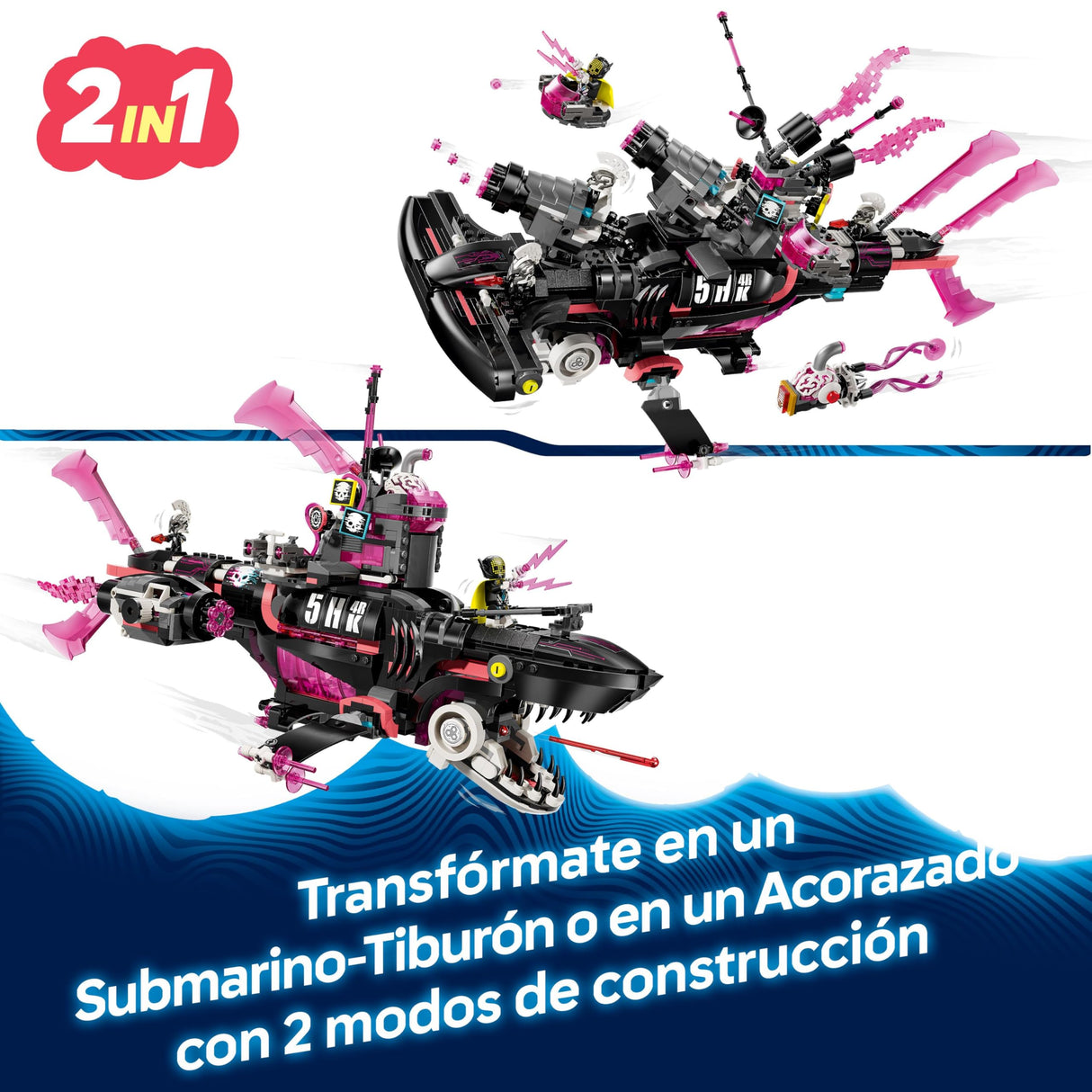 LEGO DREAMZzz 2 en 1 Submarino-Tiburón de Las Pesadillas de Juguete - 2 Opciones de Construcción con Aeronaves y 5 Minifiguras Inc. Mateo y Astrid - Regalo de para Niños y Niñas de 9+ años 71500