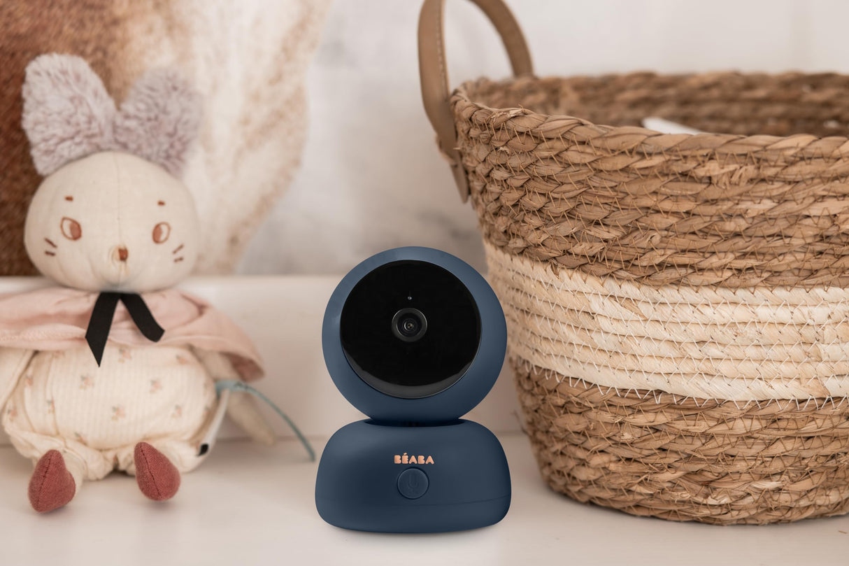 Béaba - Monitor de bebé 2 en 1, Pantalla/aplicación móvil dedicada, cámara HD, rotación de 360°, visión Nocturna, walkie-Talkie, Canciones de Cuna, Control de Temperatura y Humedad, Zen Premium Blue