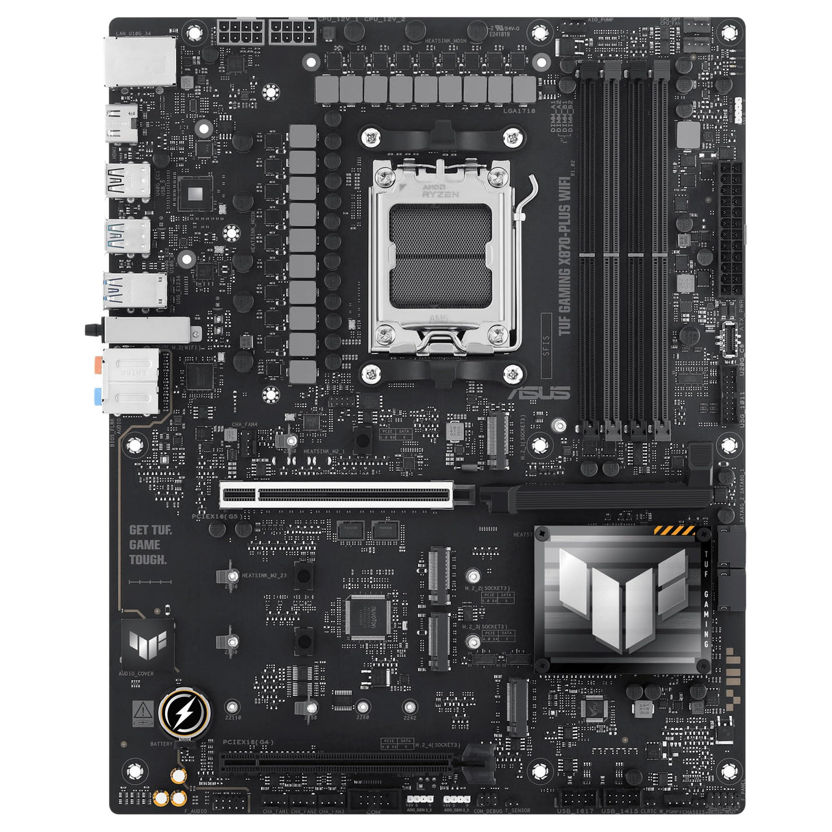 ASUS TUF Gaming X870-PLUS WiFi - Placa Base AMD ATX, 16+2+1(80A) etapas de Potencia, DDR5, PCIe 5.0 Compatible con GPU de última generación, 4X M.2, WiFi 7, USB4, USB 20 Gbps con PD Fast Charge