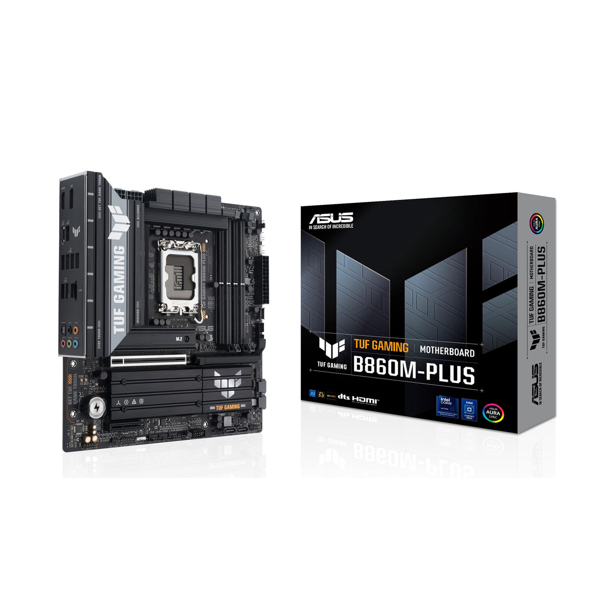 ASUS TUF Gaming B860M-PLUS, Placa Base Intel mATX, 12+1+2+1 etapas de alimentación DrMOS 80A, DDR5, PCIe 5.0, 3 Ranuras M.2, Realtek 2.5Gb Ethernet, DisplayPort, HDMI, USB 20Gbps Tipo-C