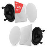 Pyle Altavoces empotrables, Pared, Techo, 10”, 300W, Dos vias, Rejilla Intercambiable Redonda y Cuadrada