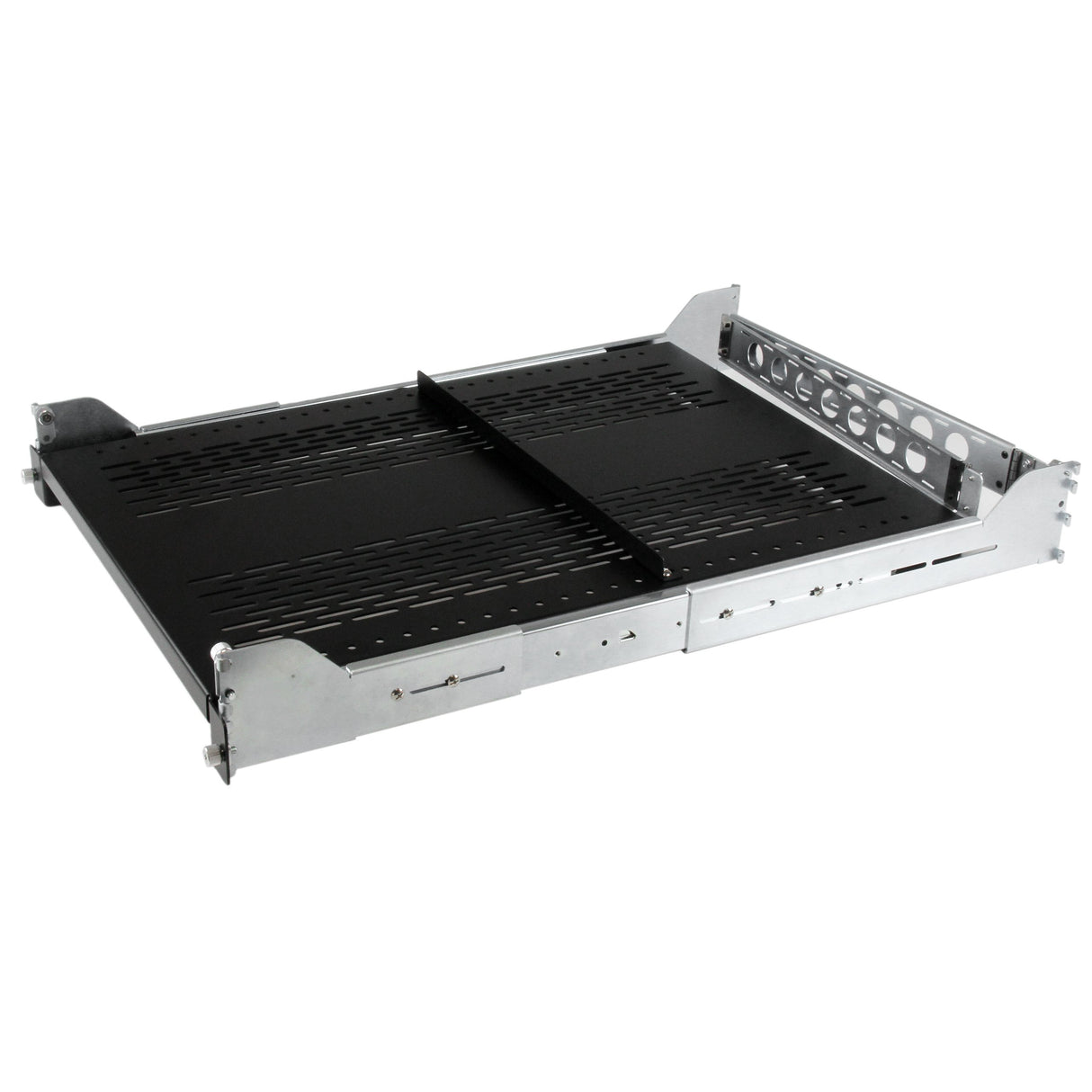 StarTech.com Bandeja para Rack de Servidores 2U Deslizante, con Ventilación y Brazo de Gestión de Cables - Profundidad ajustable - 50kg - Bandeja para Rack 19 Pulgadas - Estante 2U (UNISLDSHF19M)