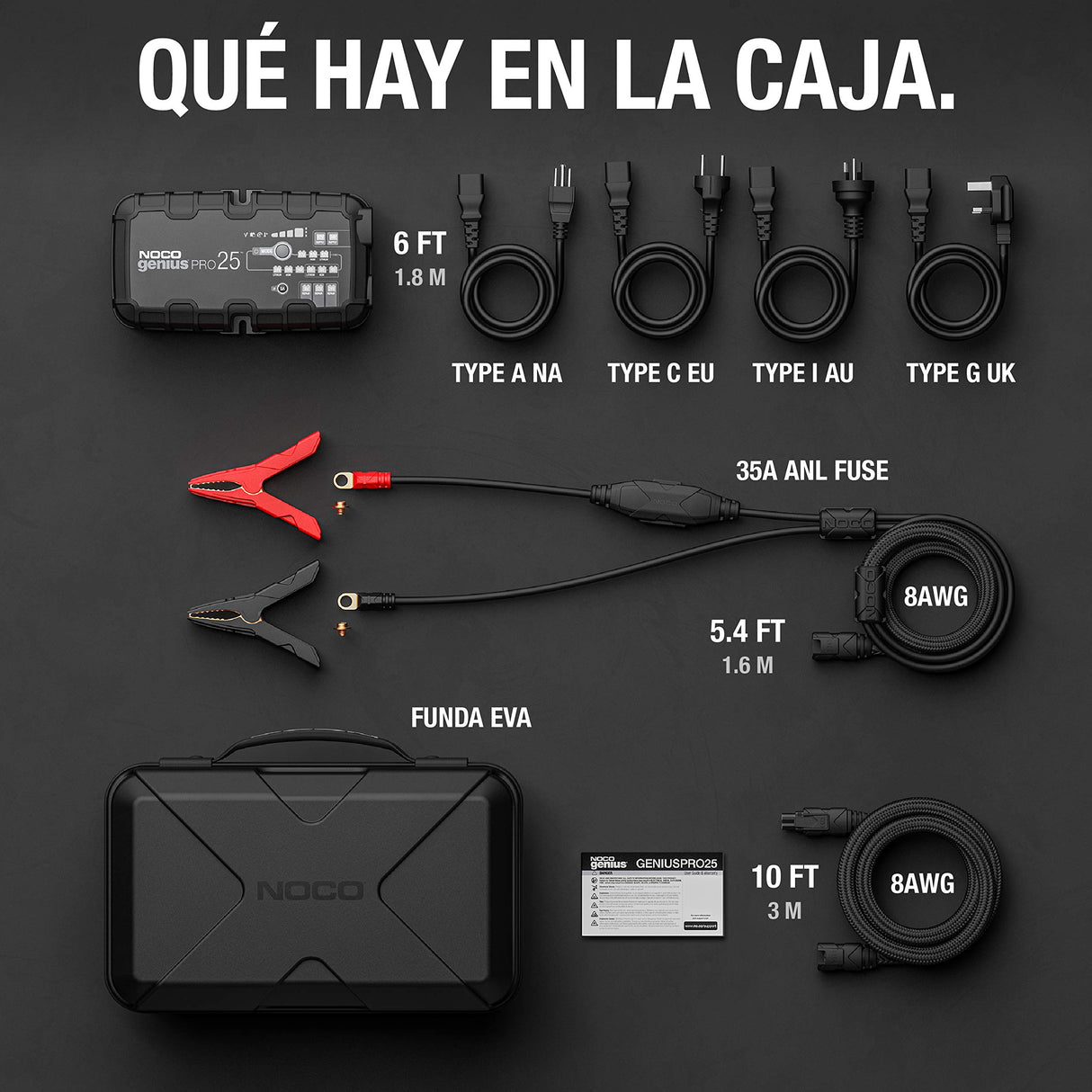 NOCO GENIUSPRO25: Cargador de Batería Profesional 25A, 6V, 12V y 24V, Mantenedor y Desulfatador para Baterías de Plomo-Ácido y Litio