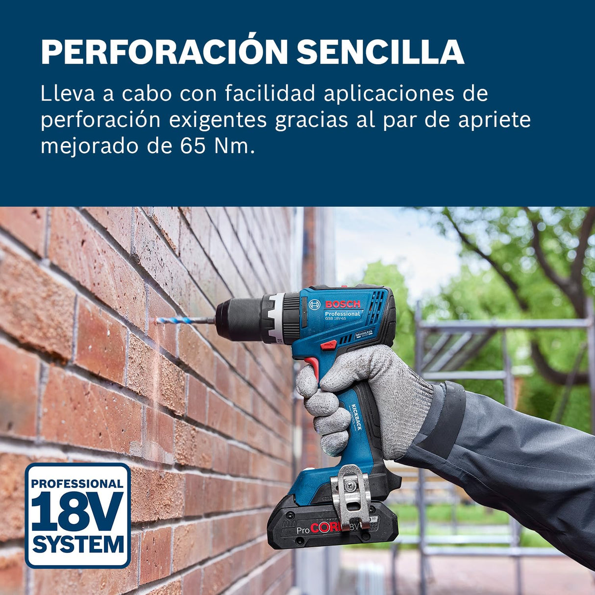 Bosch Professional 18V System atornillador a batería GSB 18V65 (motor Brushless sin escobillas, 2 baterías GBA 18V 2.0Ah, cargador GAL 18V20