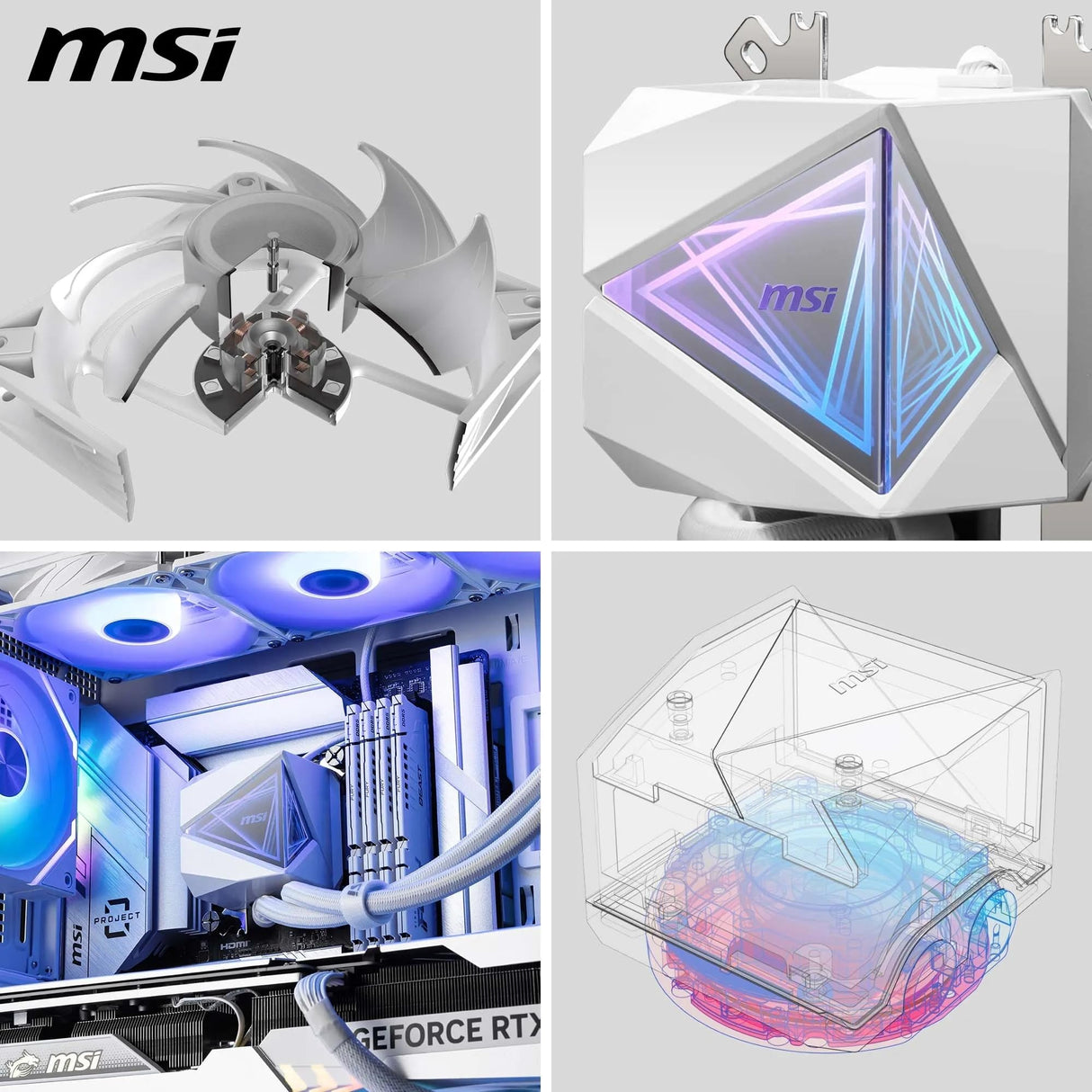 MSI MAG CORELIQUID I360 AIO WHITE CPU Refrigeración líquida, Colplate ampliada, ventiladores ARGB Blockhead y LDB, radiador de flujo dividido, Mystic Light, Compatible con Intel y AMD