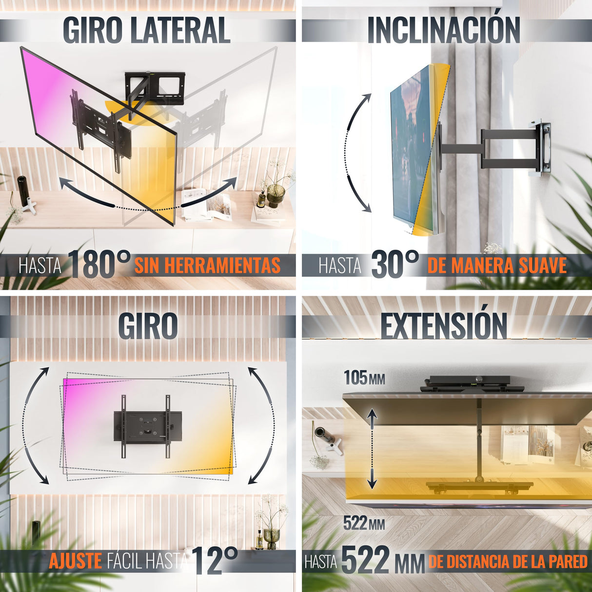 RICOO Soporte TV Pared 31-65" Pulgadas (79-165cm) R23-S Brazo articulado Giratorio Inclinable Colgador televisión Universal VESA 200x200-400x400 Negro