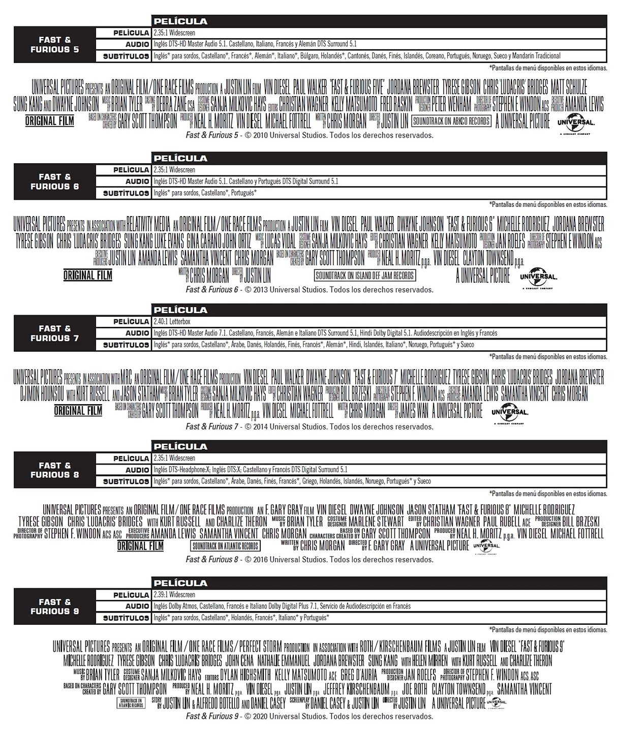 Fast & Furious Pack 1-9 [Blu-ray]