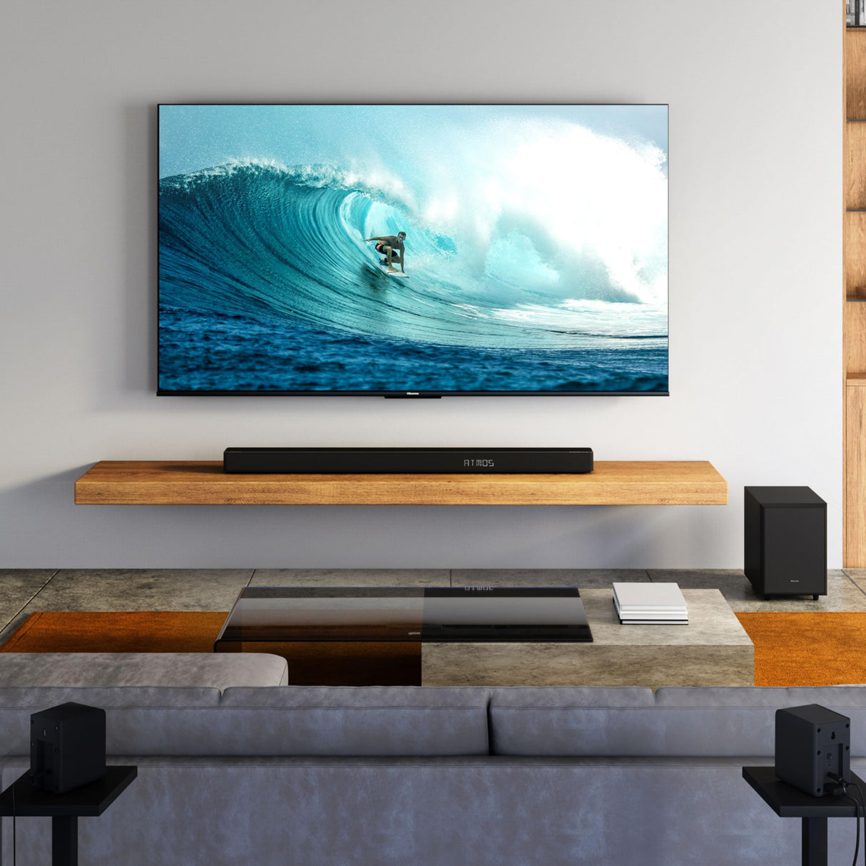 Hisense AX5125H - Barra de Sonido 5.1.2, 500W, Subwoofer y Altavoces Traseros inalámbricos, Altavoces Tiro Techo, Dolby Atmos, Hi Concerto, 7 Modos EQ, 4K Pass Through, Bluetooth 5.3