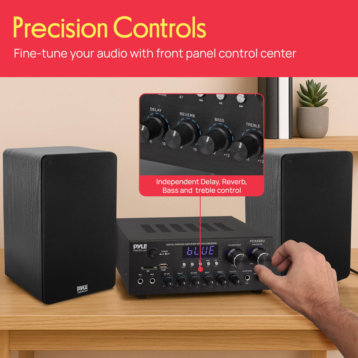Pyle Amplificador estéreo Audio Receptor Sistema de Sonido con Bluetooth Wireless Streaming, MP3/USB/SD/AUX/FM Radio
